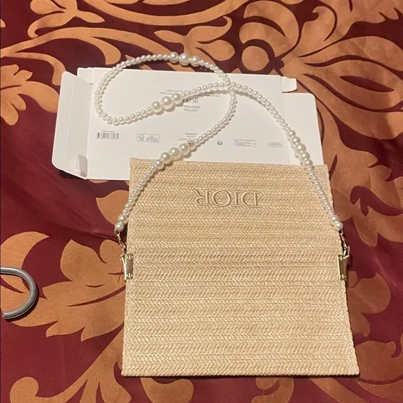 Dior Tan Woven Clutch with Pearl Accent - Picture 16 of 17